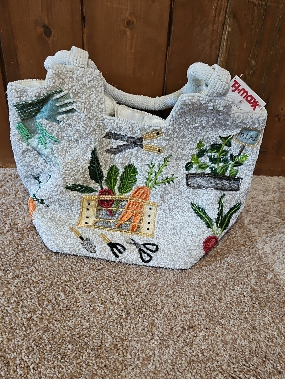 T.J.Maxx White Beaded Garden Embroidered Tote